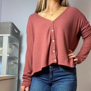 Wild Fable Button Front Thermal Top in Mauve M